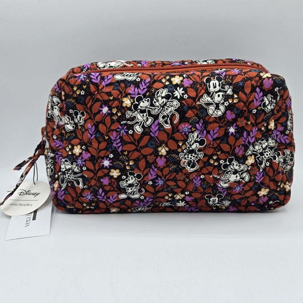 Vera Bradley Disney Mickey Minnie's Vine Floral Black Essential Cosmetic Bag